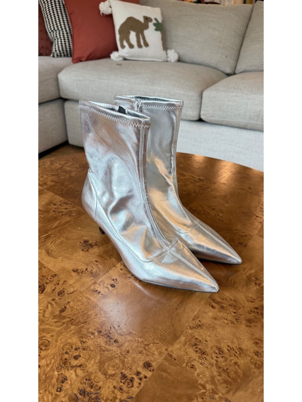 Abound Silver Pointed Toe Kitten Heel Ankle Boots